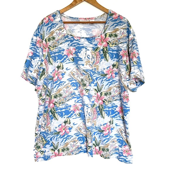 Fashion Bug Shirt Women's 2X Floral Hawaiian Tropical Cruise Short Sleeve Top - Picture 1 of 9